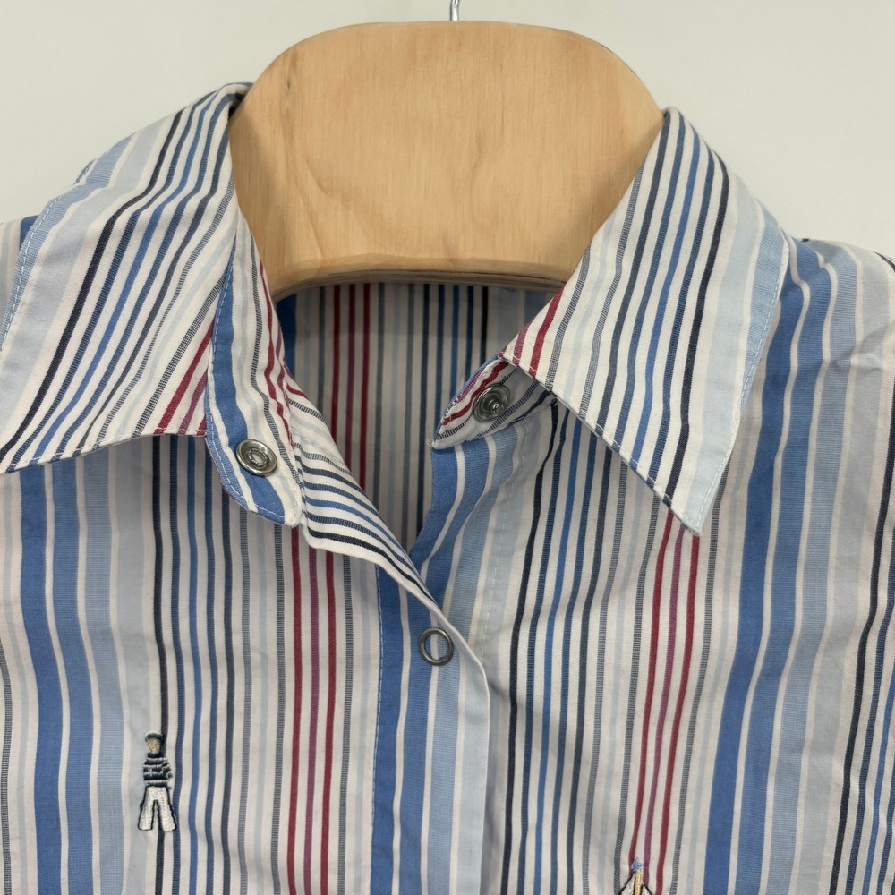 Alfred Dunner Women 12P Nautical Sailboat Striped Roll Tab Sleeve Shirt Blue - Picture 6 of 14